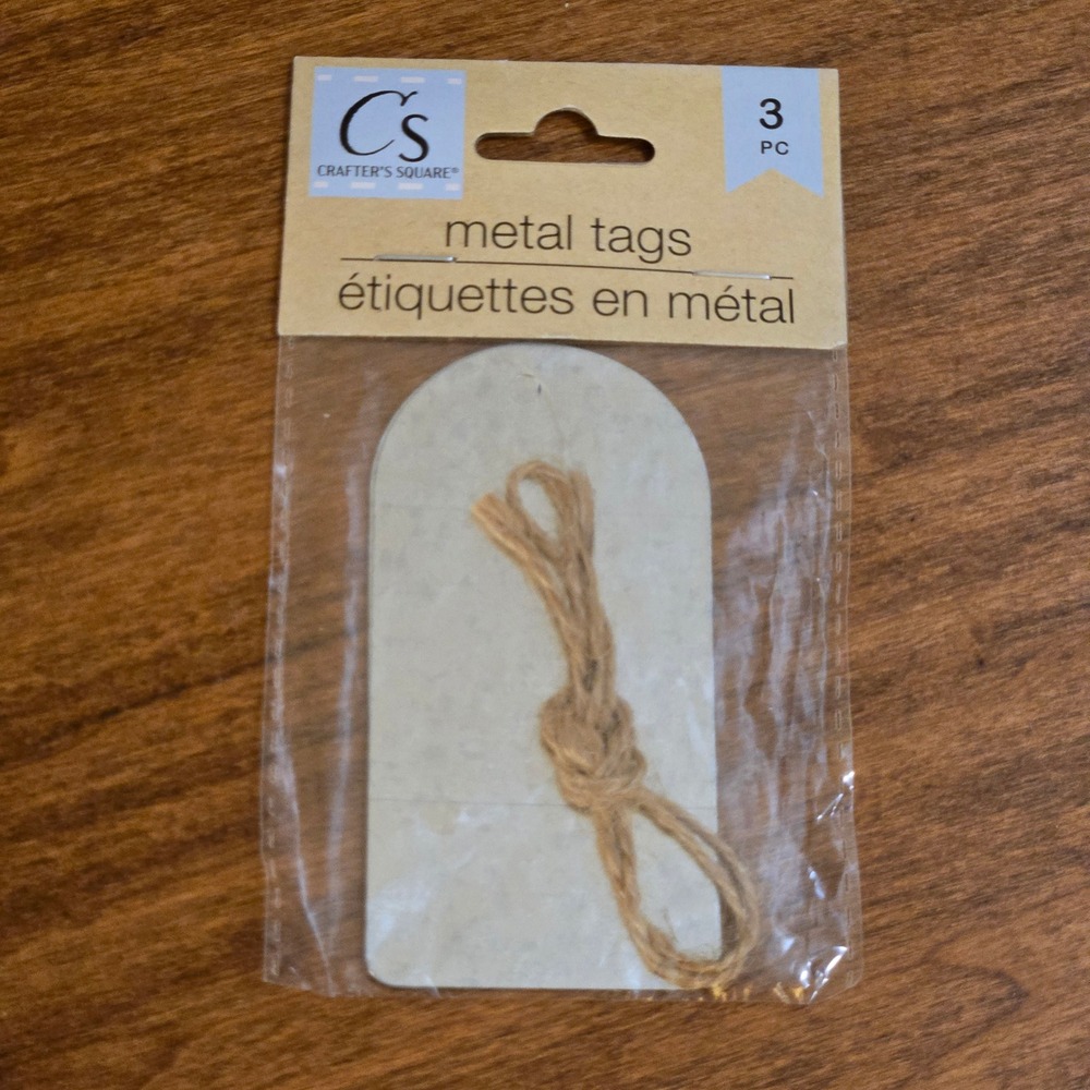 Crafter's Square Metal Tags 3pc with Jute Twine Silver Arched Labels 328172-2201
